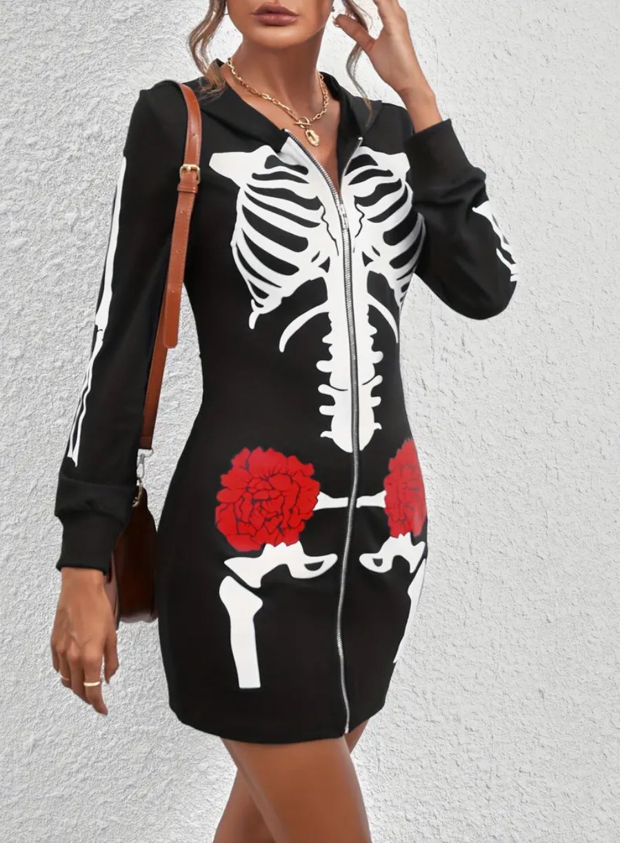 Skeleton hoodie dress top